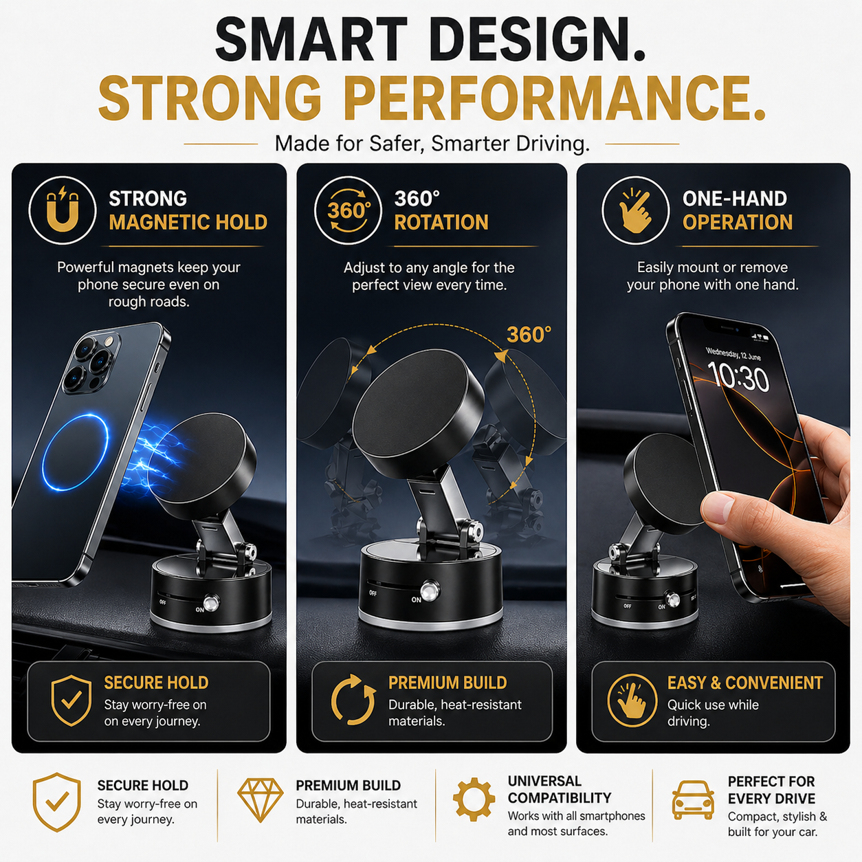 Smart Vacuum Magnetic Phone Holder – Rotating & Foldable Mobile Stand