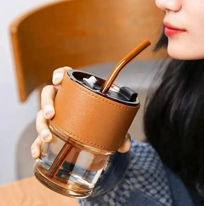 Tumbler Mug with Lid, Glass Straw