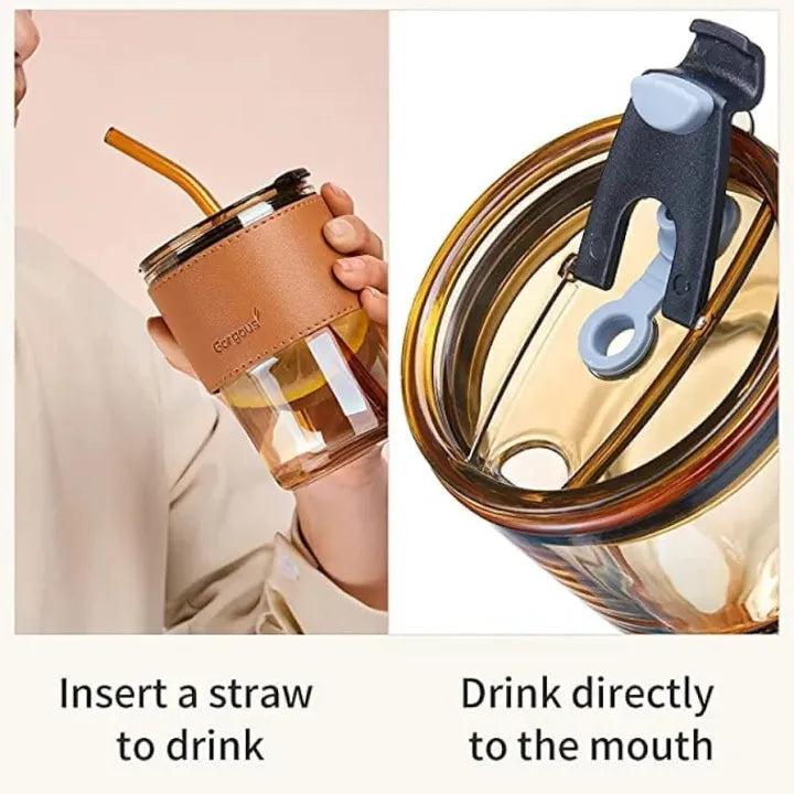 Tumbler Mug with Lid, Glass Straw