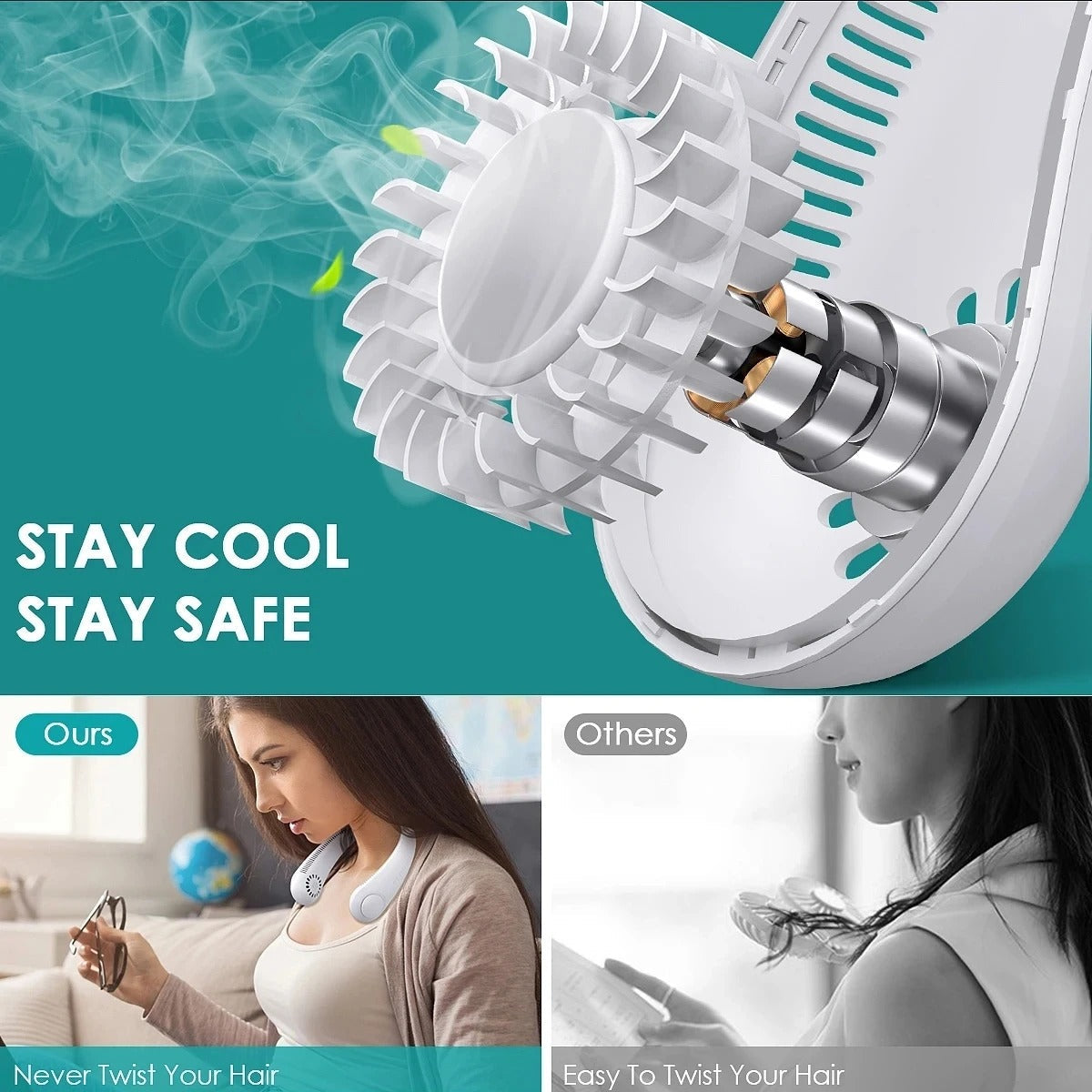 Neck Cooling Fan – Bladeless, Rechargeable & Hands-Free